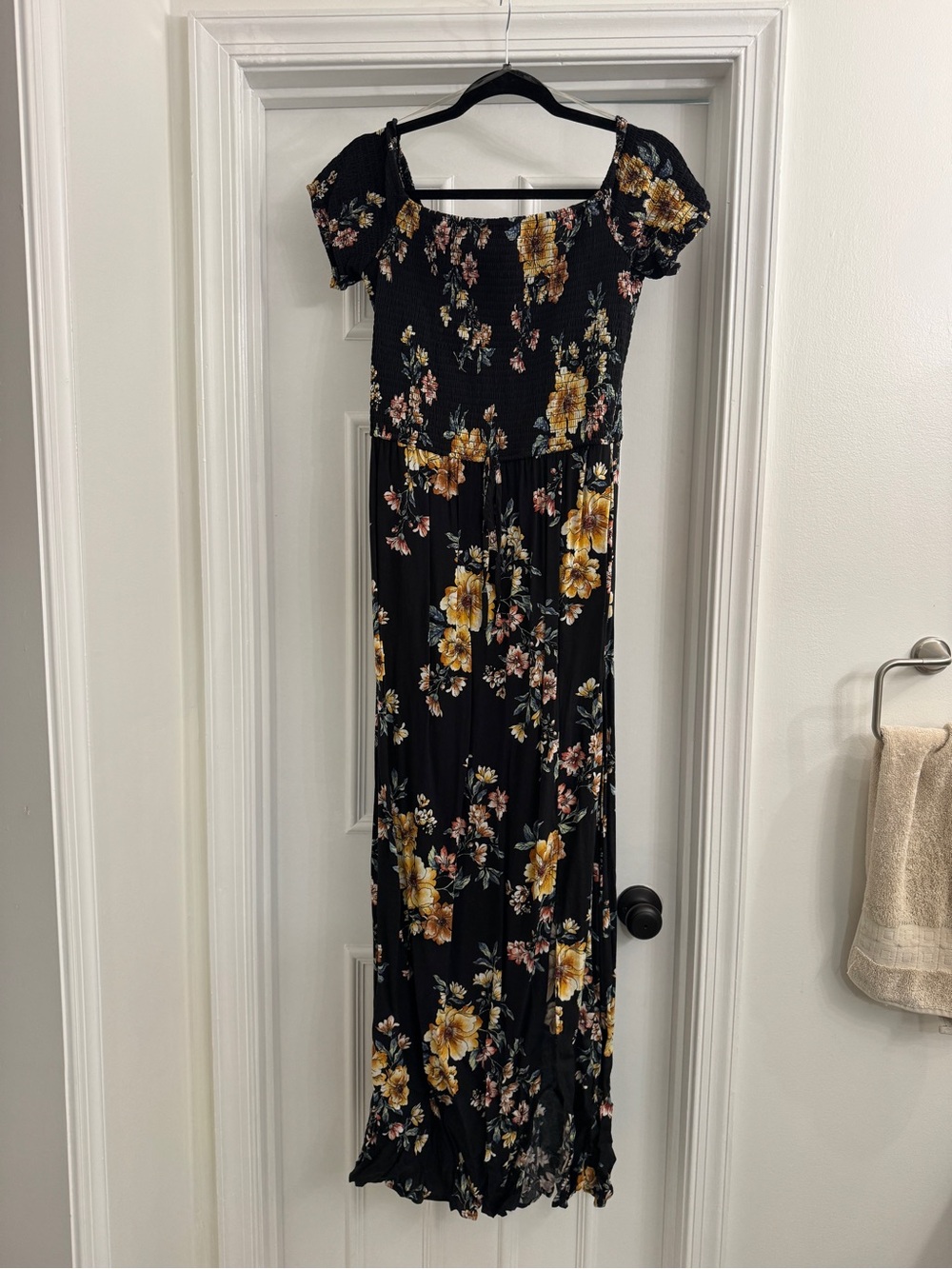Xhilaration Black Maxi Dress with Yellow & Pink Floral Print